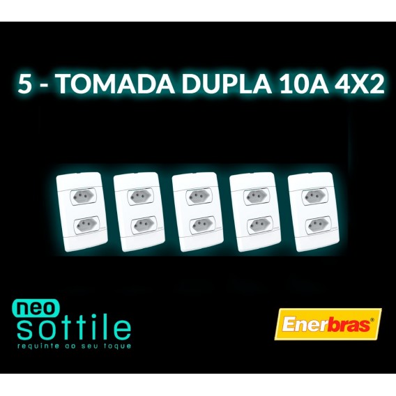 Kit 5 Tomada Dupla 10a 4x2 - Neo Sottile